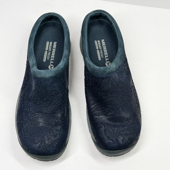 Merrell Encore Frill Clog Slip On Comfort Casual Navy Blue Leather Size 9.5 - Picture 2 of 7